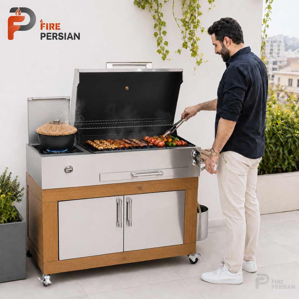 باربیکیو گازی 120 سانتی‌متر کابینت‌دار مدل آذربرزین
